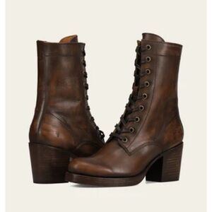 New Frye Jean Lace Up Bootie Brown Sz 8.5